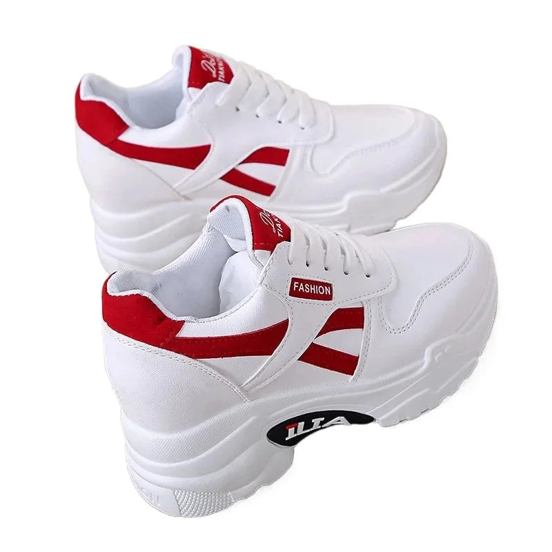 Baskets compensées à plateforme épaisse pour femmes - Chaussures sport décontractées à talon compensé