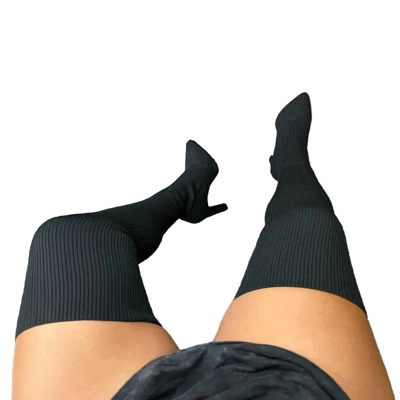 Women's Knit Over-the-Knee Boots - Elegant Stiletto Knee-High Boots