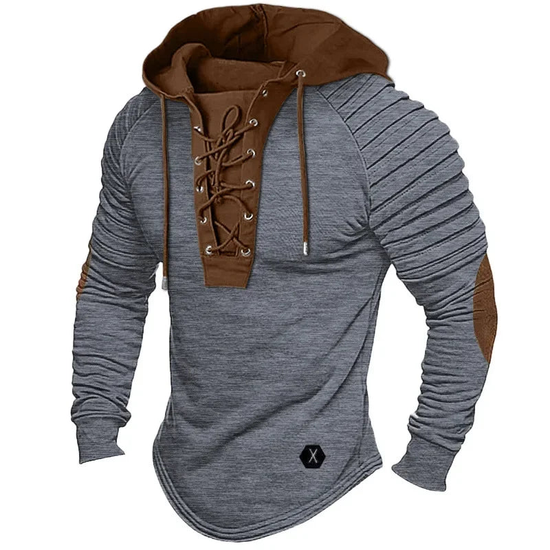 Herren Hoodie Langarm Streetwear – Kapuzenpullover mit plissierter Kapuze