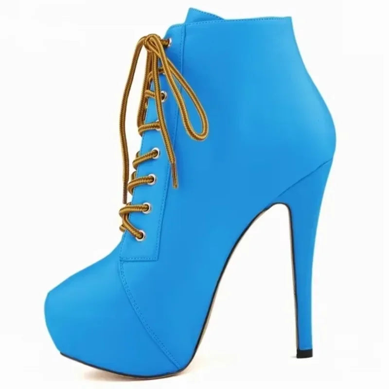 Damen Plateau-Stiefeletten High Heels 14cm - Elegante Schnür-Pumps