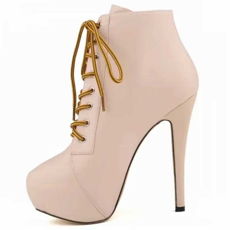 Damen Plateau-Stiefeletten High Heels 14cm - Elegante Schnür-Pumps