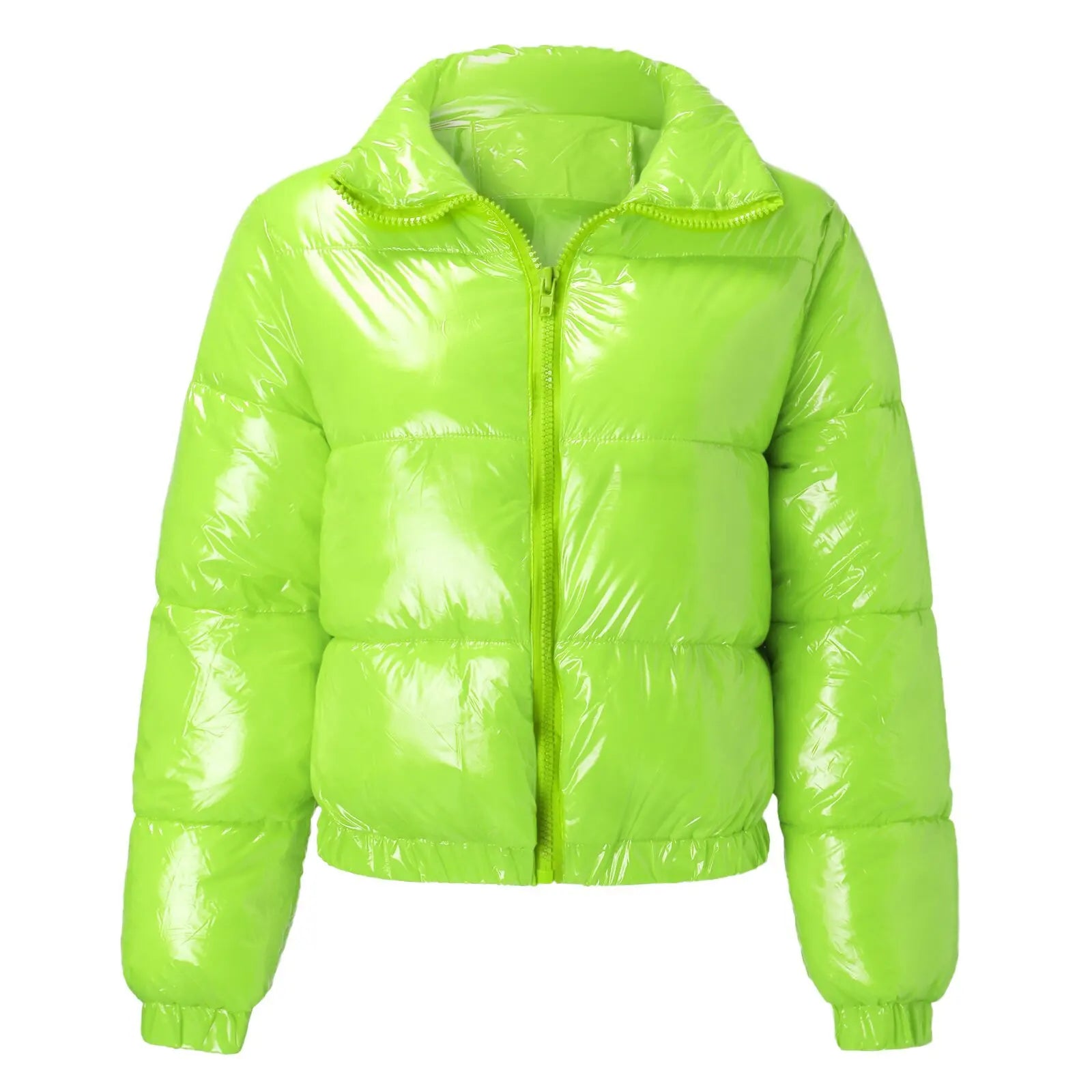 Women's Crop Puffer Jacket – Short Winter Jacket with Zipper, Cotton
