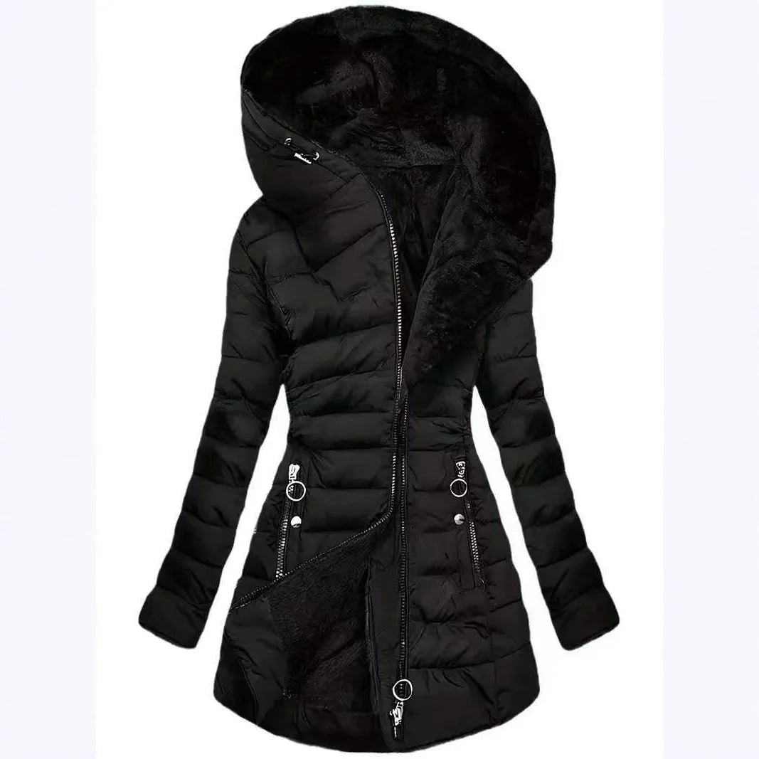 Damen Wintermantel Fleece Gefüttert – Warme Jacke mit Kapuze Lang