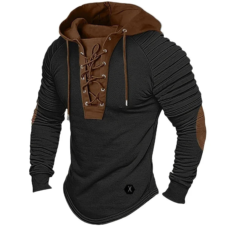 Herren Hoodie Langarm Streetwear – Kapuzenpullover mit plissierter Kapuze