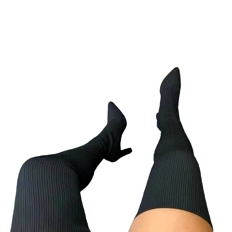 Women's Knit Over-the-Knee Boots - Elegant Stiletto Knee-High Boots