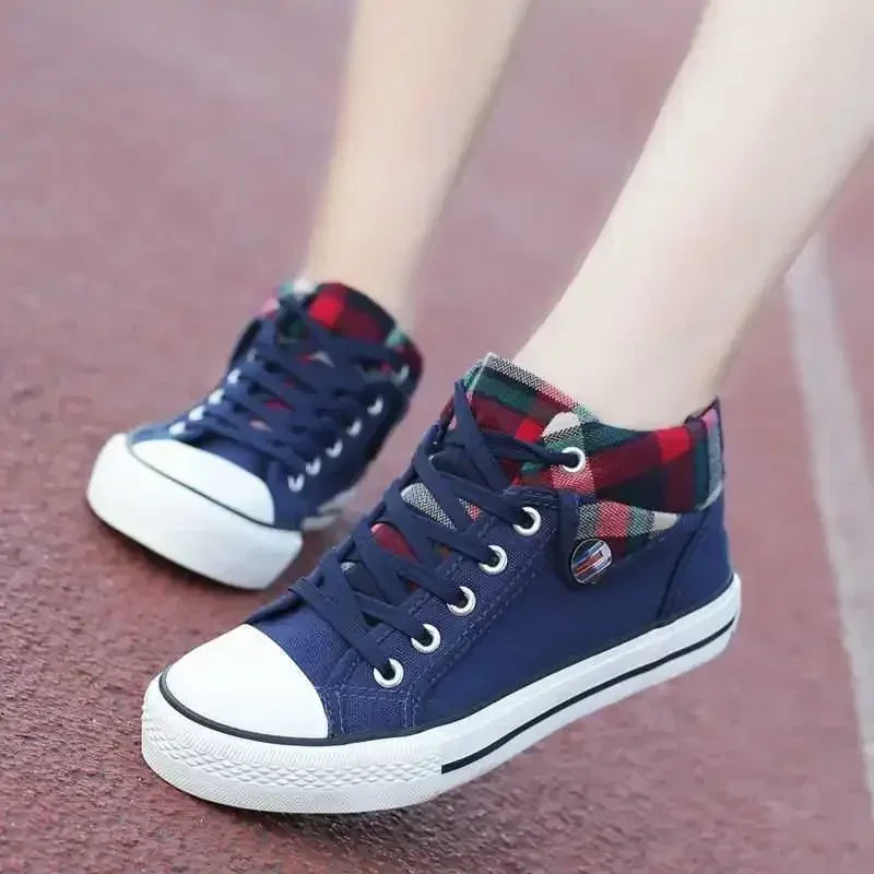 Baskets compensées en toile pour femmes – Chaussures décontractées à semelle épaisse et fermeture à lacets