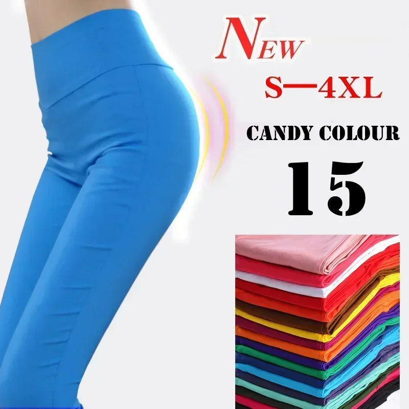 Leggings en coton taille haute pour femme - Pantalons extensibles disponibles en 15 couleurs jusqu'à la taille 6XL
