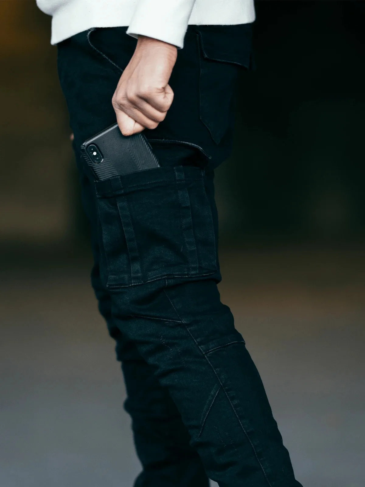 Herren Cargo Jeans Multi-Taschen – Casual Denim Hose mit Seitentaschen