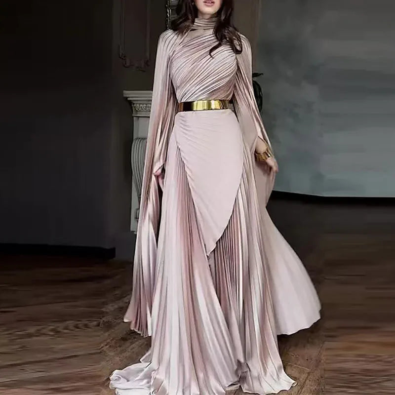 Damen Abendkleid Lang Elegant – Bodenlang Kleid High Waist mit Falten