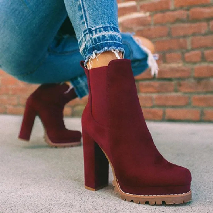 Damen Stiefeletten Chunky Heels Peep Toe - Elegante Blockabsatz Ankle Boots