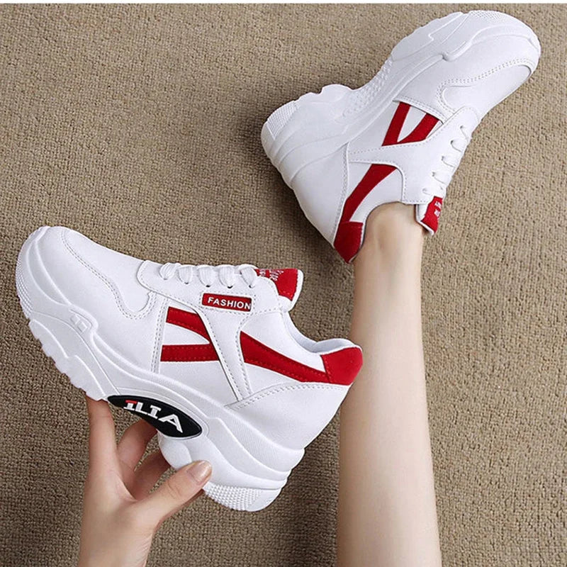 Baskets compensées à plateforme épaisse pour femmes - Chaussures sport décontractées à talon compensé