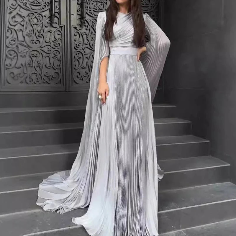 Damen Abendkleid Lang Elegant – Bodenlang Kleid High Waist mit Falten