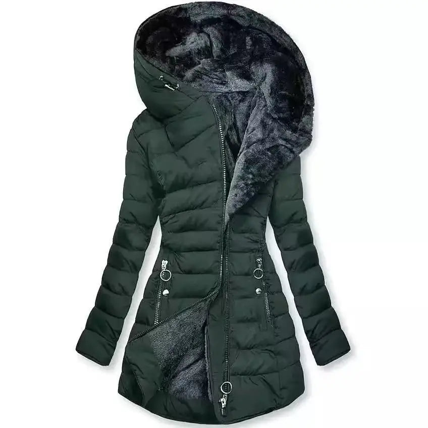 Damen Wintermantel Fleece Gefüttert – Warme Jacke mit Kapuze Lang