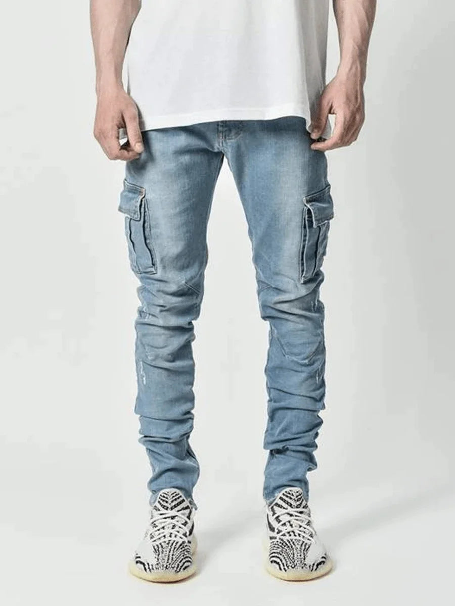Herren Cargo Jeans Multi-Taschen – Casual Denim Hose mit Seitentaschen