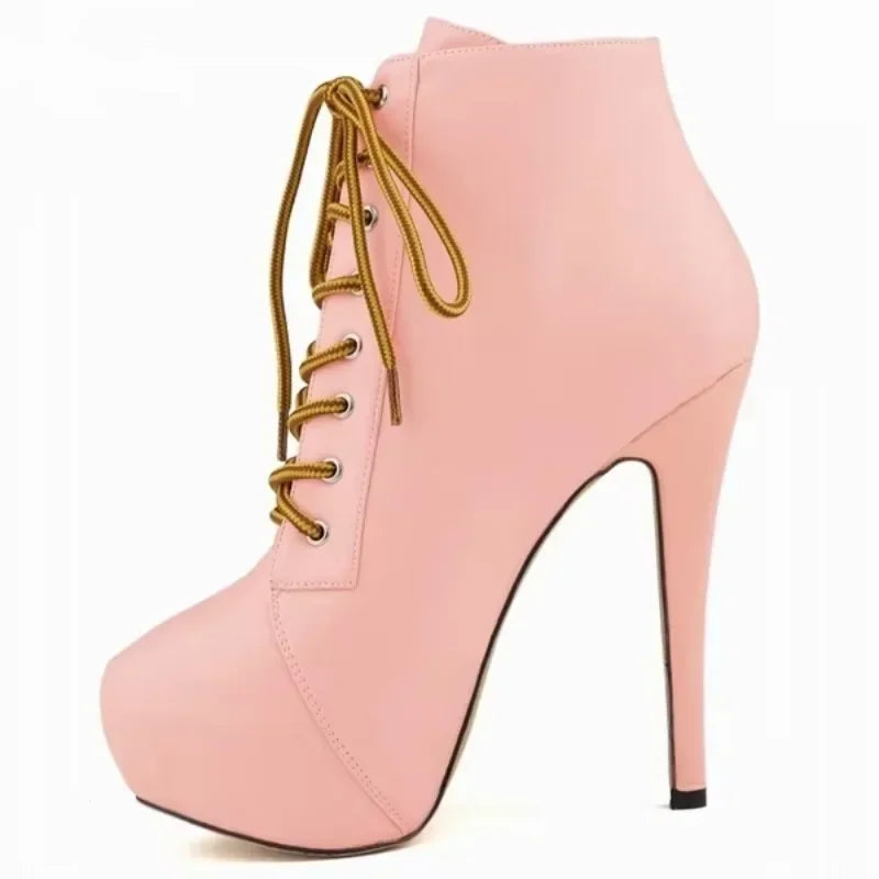 Damen Plateau-Stiefeletten High Heels 14cm - Elegante Schnür-Pumps