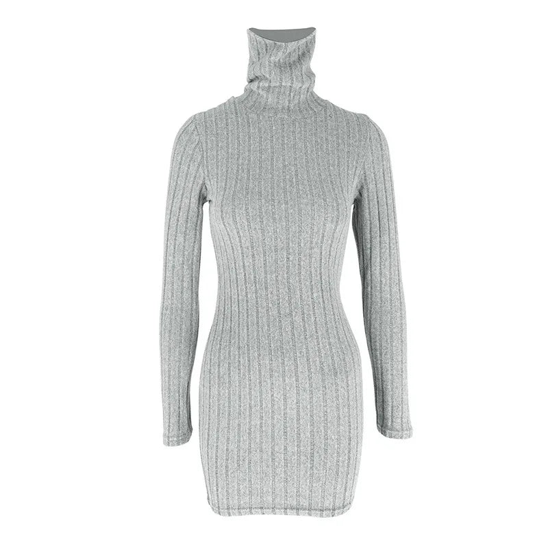 Damen Bodycon Kleid Rollkragen Langarm – Strickkleid Mini Sexy Elegant