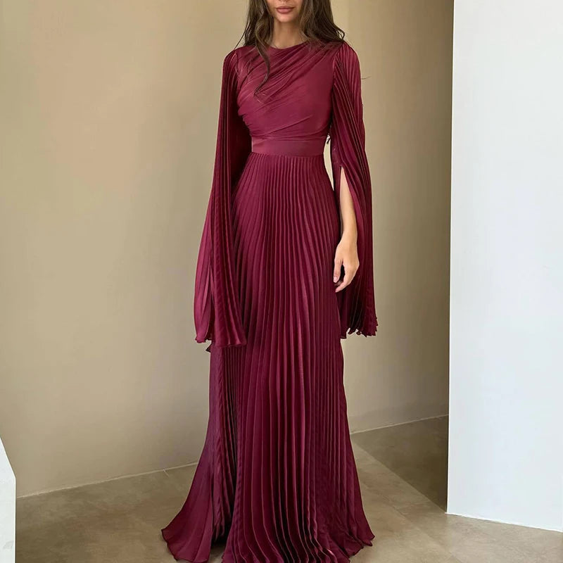 Damen Abendkleid Lang Elegant – Bodenlang Kleid High Waist mit Falten