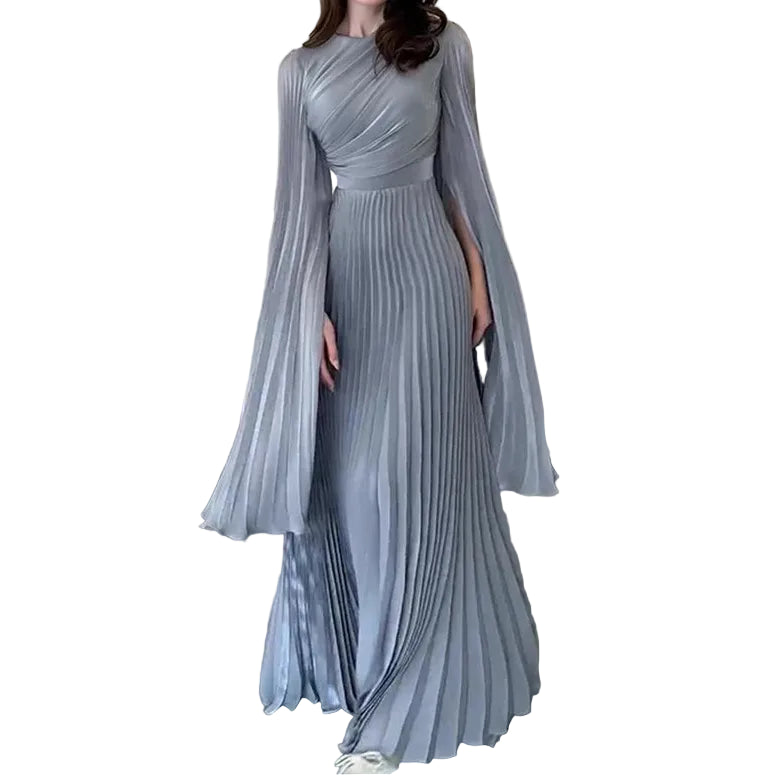 Damen Abendkleid Lang Elegant – Bodenlang Kleid High Waist mit Falten