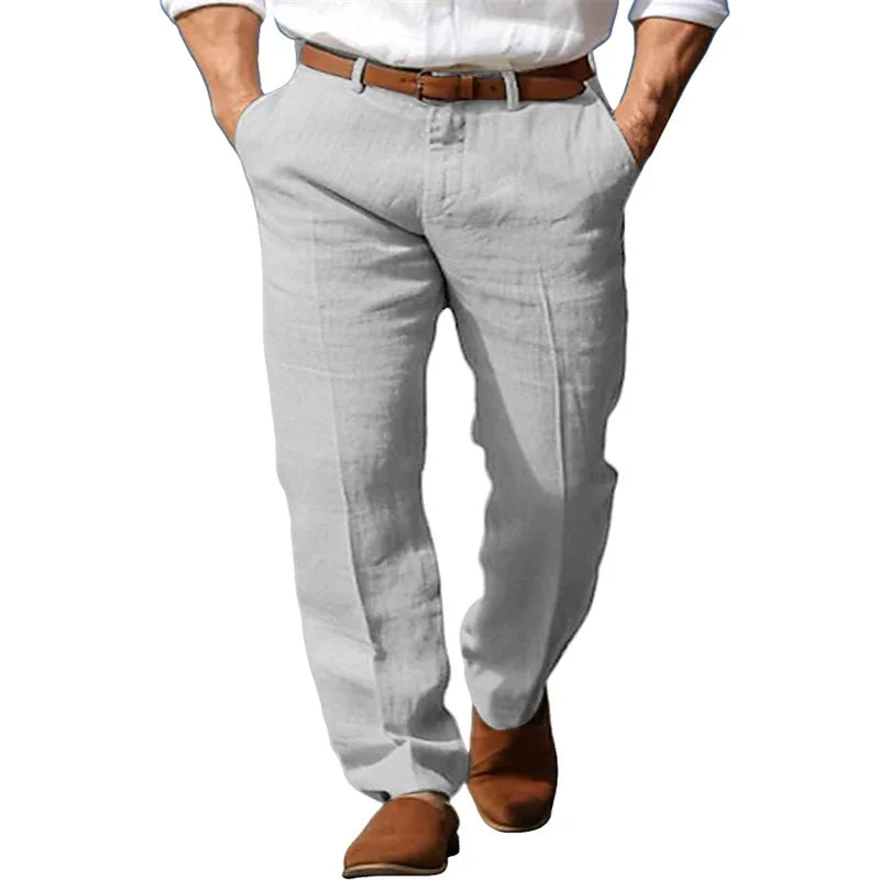Herren Leinenhose Sommer – Business Casual Stoffhose Atmungsaktiv