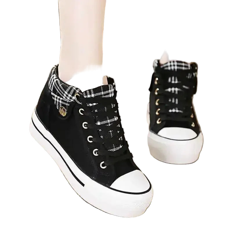 Damen Canvas Sneaker Keilabsatz – Casual Schuhe mit dicker Sohle zum Schnüren