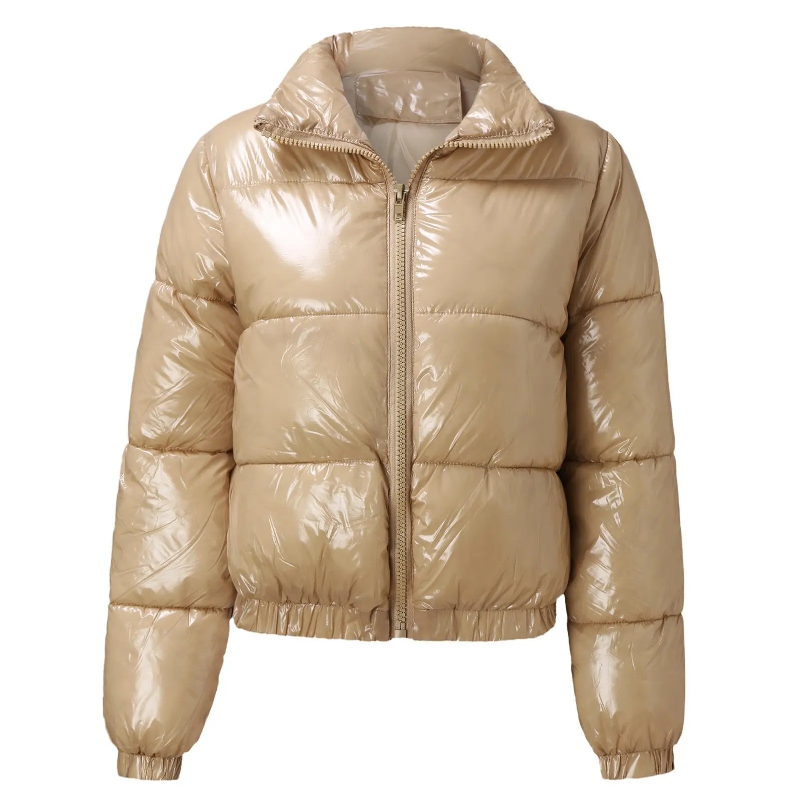 Women's Crop Puffer Jacket – Short Winter Jacket with Zipper, Cotton