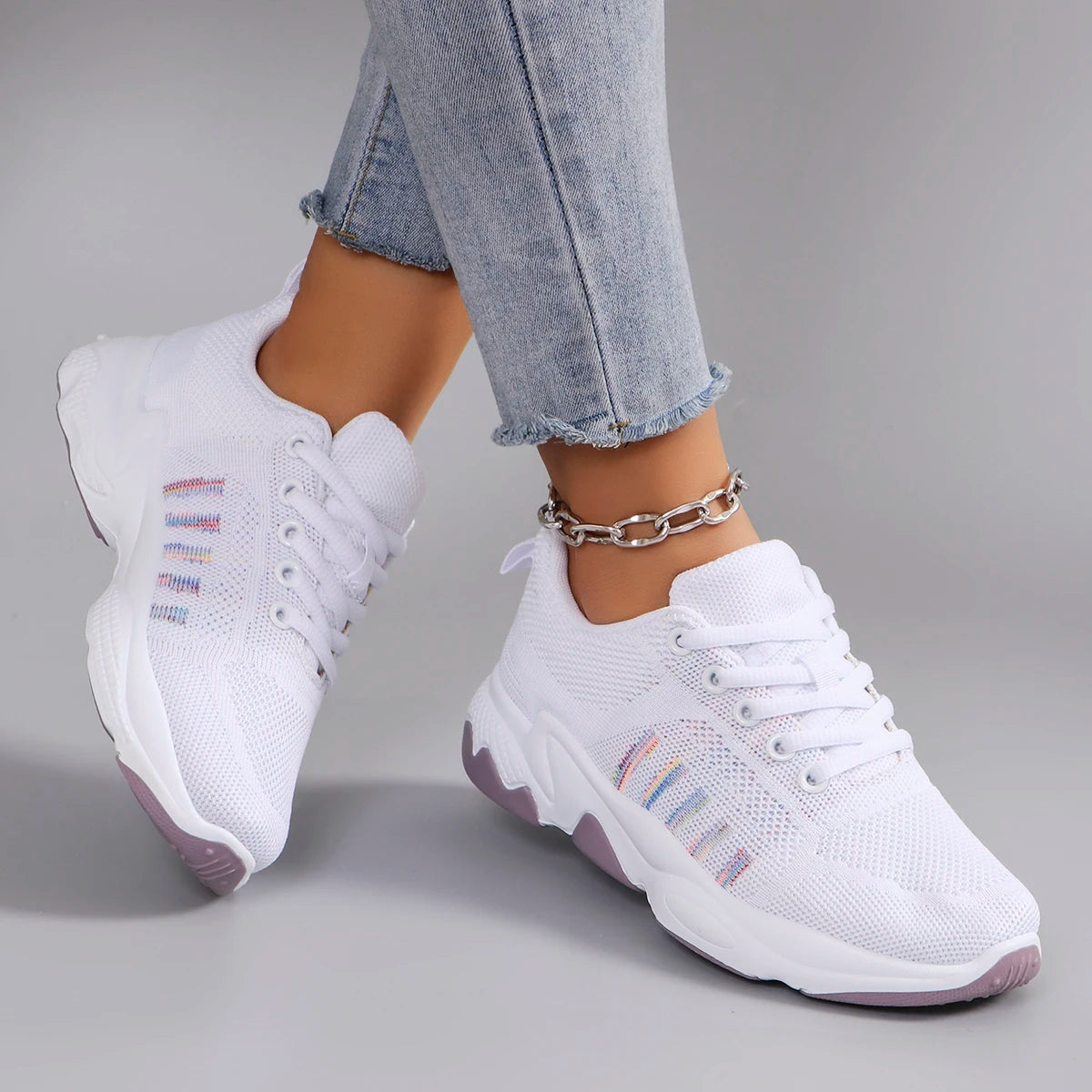 Chaussures de sport légères et respirantes pour femmes - Chaussures de course plates et confortables
