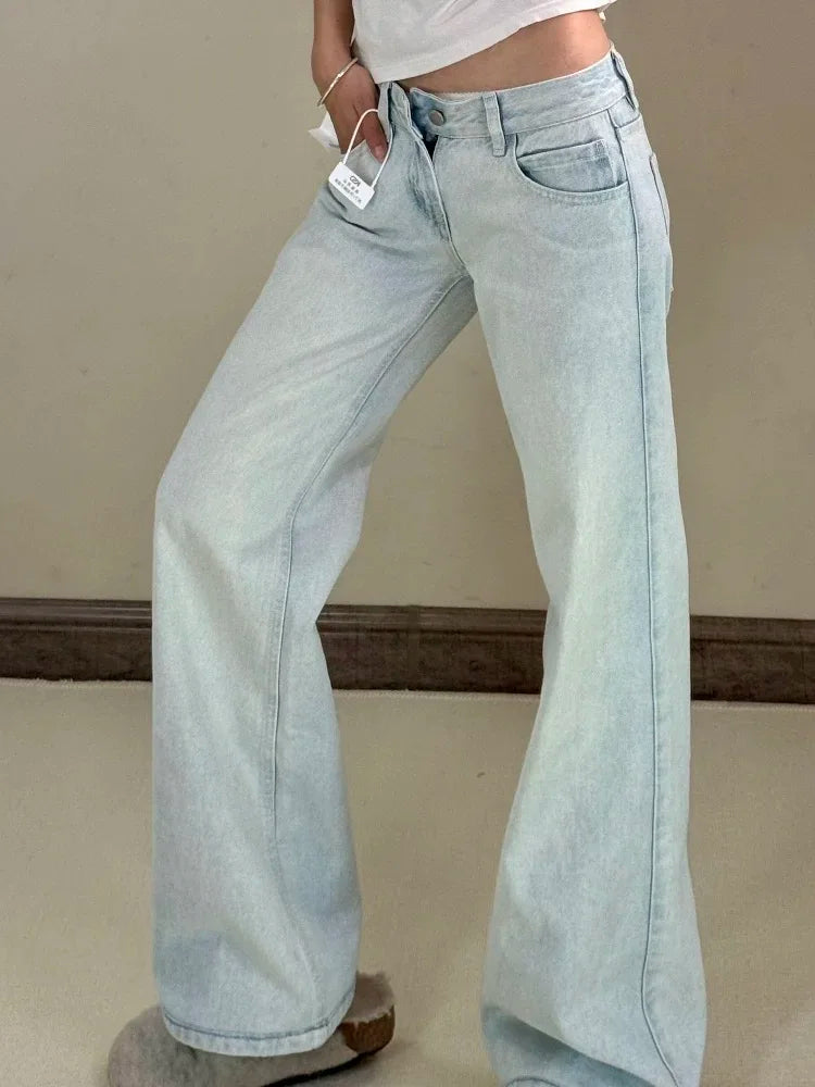 Damen Jeans Y2K Low Waist Hellblau – Wide Leg Baggy Jeans für Herbst