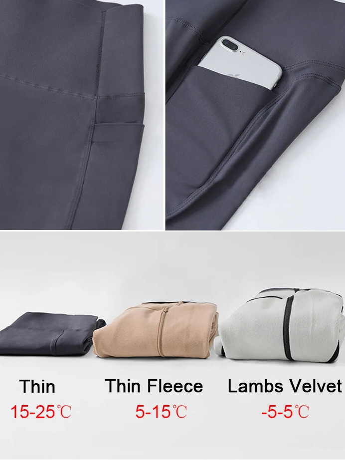 Leggings polaires d'hiver pour femmes – Leggings de sport chauds à taille haute avec poches
