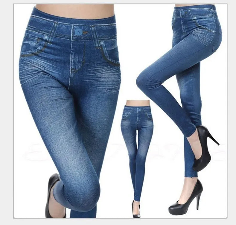 Leggings effet jean pour femmes - jeggings stretch à imprimé denim