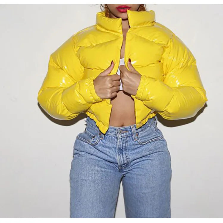 Women's Crop Puffer Jacket – Short Winter Jacket with Zipper, Cotton