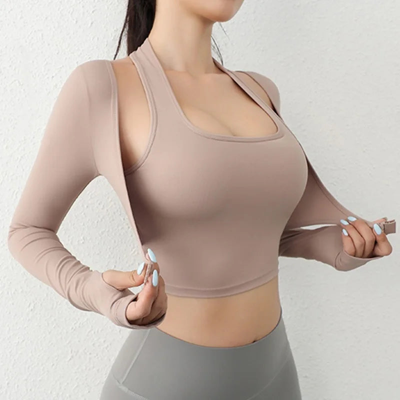 Damen Yoga Shirt Langarm Daumen-Loch – Sport Top Atmungsaktiv Slim Fit