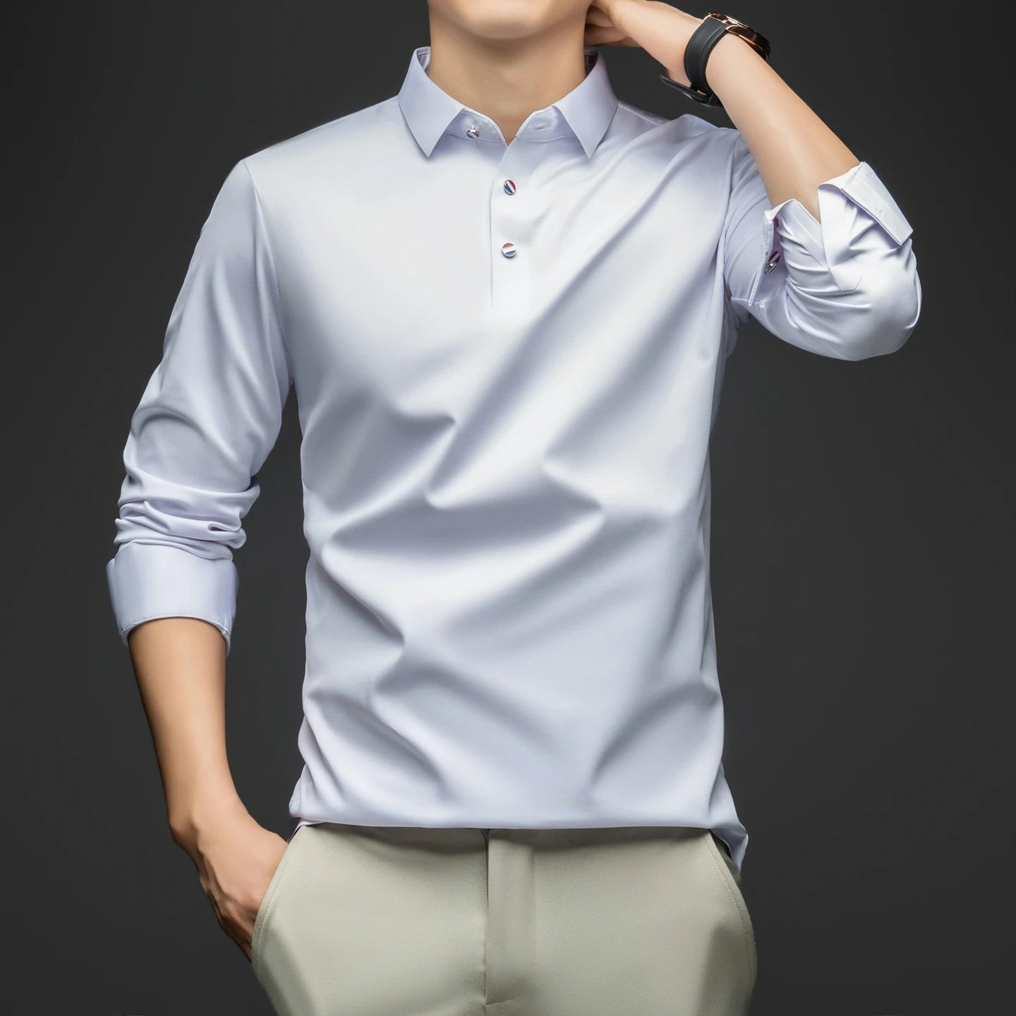 Herren Langarmshirt Business Casual – Elegantes Seiden-Shirt für Arbeit & Freizeit