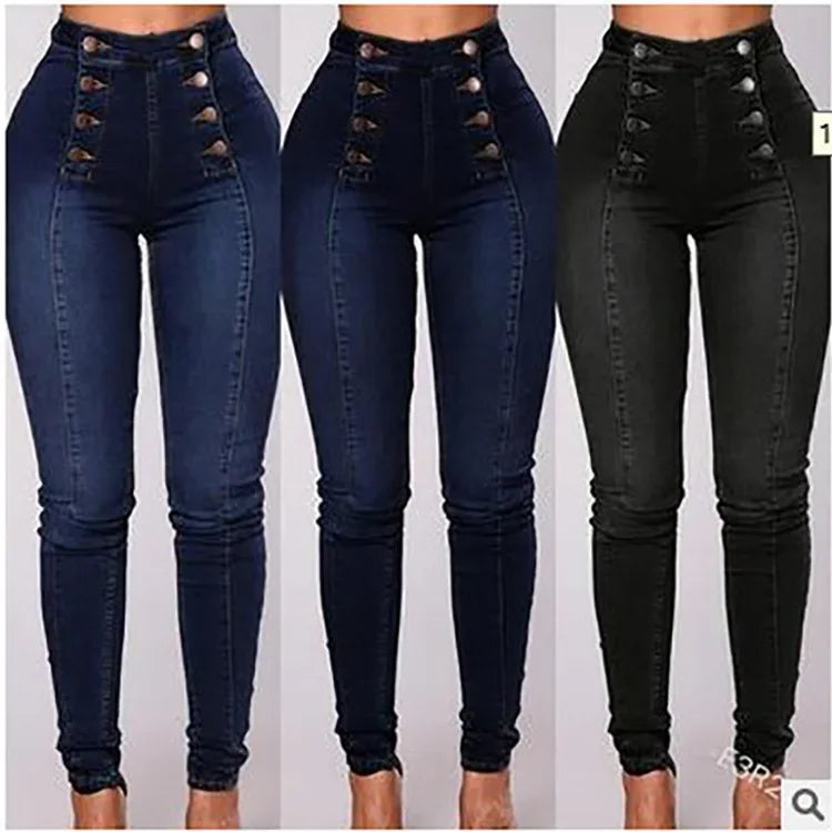 Damen Jeans High Waist Vintage – Denim Bleistifthose Knöchellang Streetwear