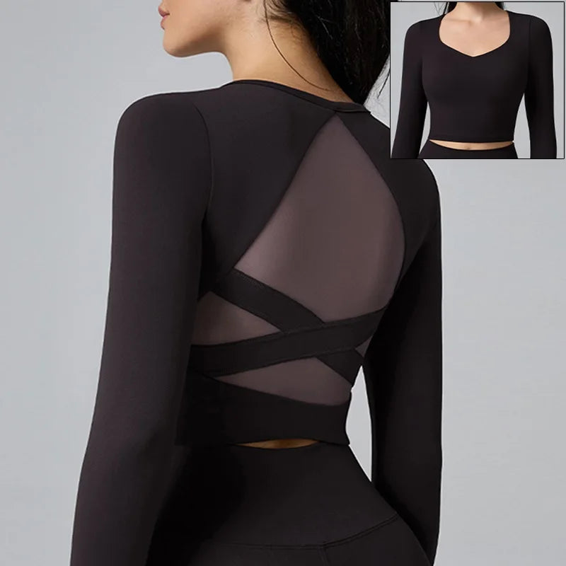 Damen Yoga Shirt Langarm Daumen-Loch – Sport Top Atmungsaktiv Slim Fit