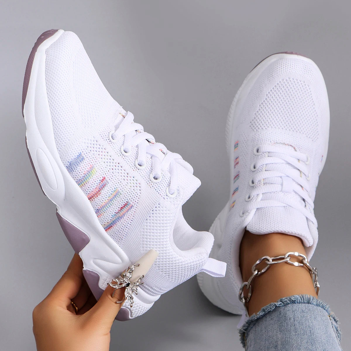 Chaussures de sport légères et respirantes pour femmes - Chaussures de course plates et confortables