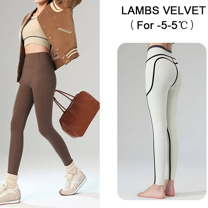 Leggings polaires d'hiver pour femmes – Leggings de sport chauds à taille haute avec poches