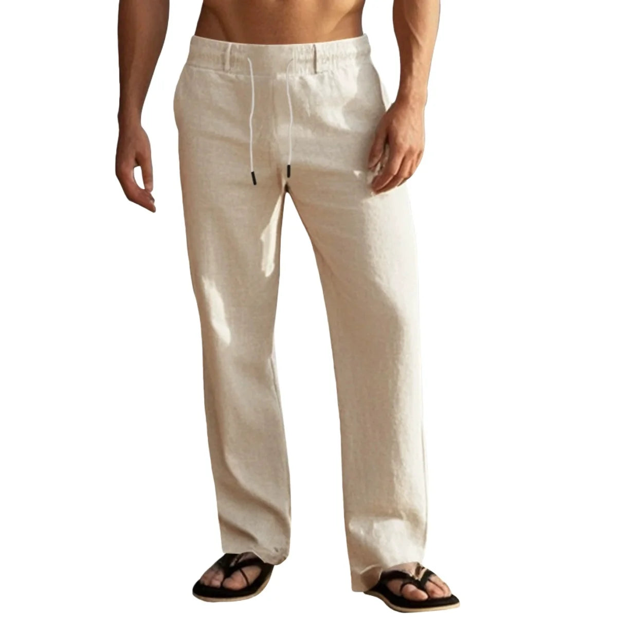 Herren Leinenhose Sommer Kordelzug – Leichte Strandhose Casual Freizeithose