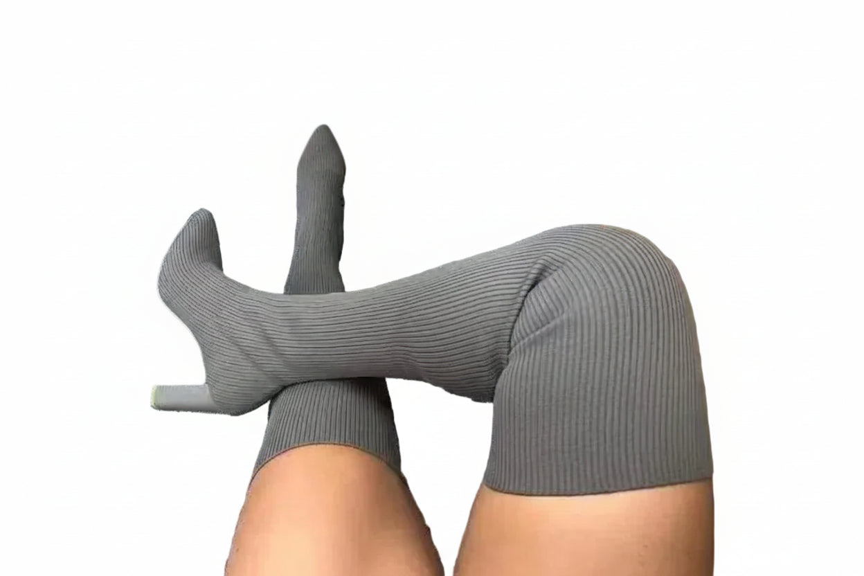 Women's Knit Over-the-Knee Boots - Elegant Stiletto Knee-High Boots