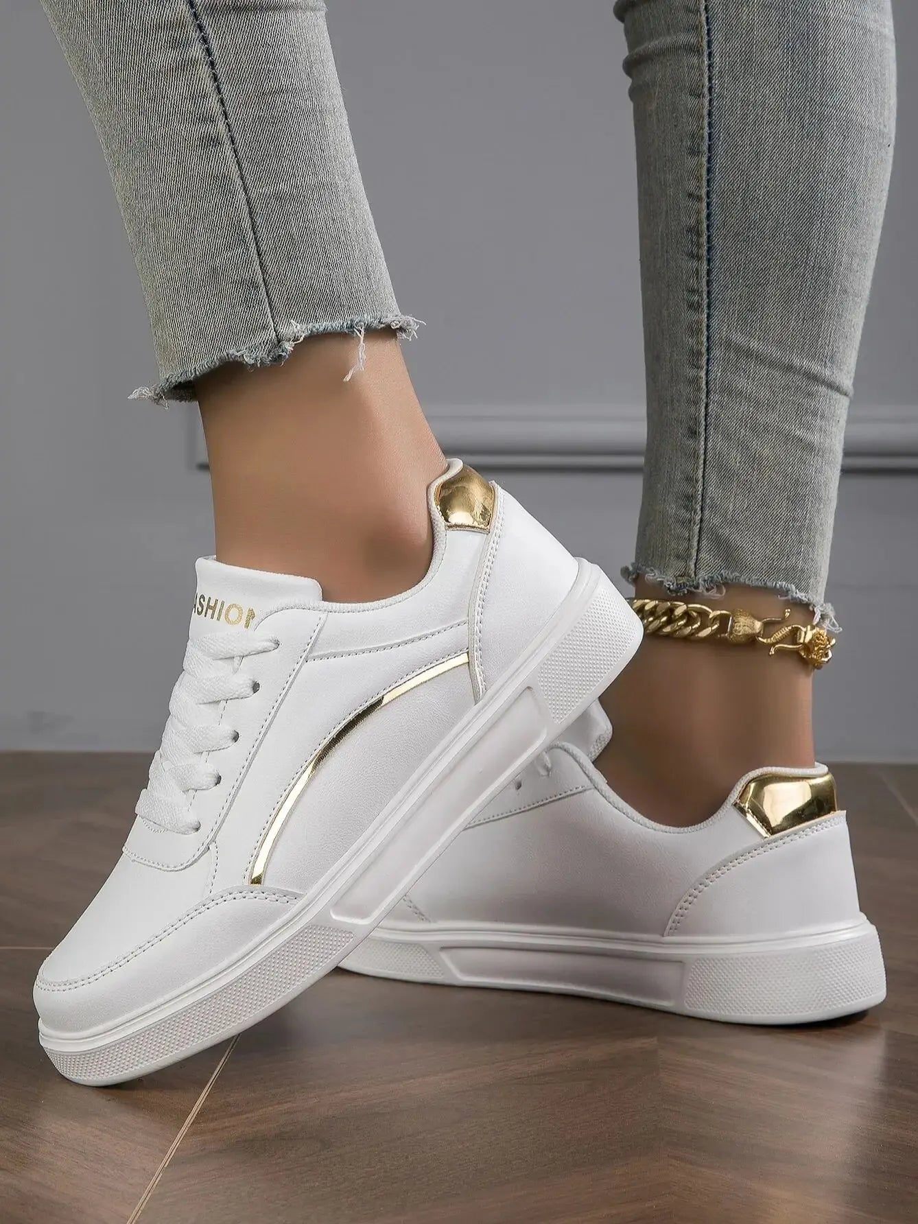 Damen Plateau Sneaker Leder – Casual Skateboard Schuhe rutschfest