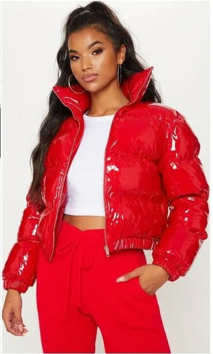 Women's Crop Puffer Jacket – Short Winter Jacket with Zipper, Cotton