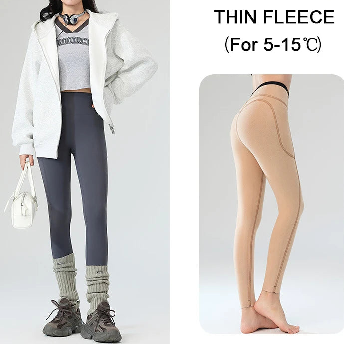 Leggings polaires d'hiver pour femmes – Leggings de sport chauds à taille haute avec poches