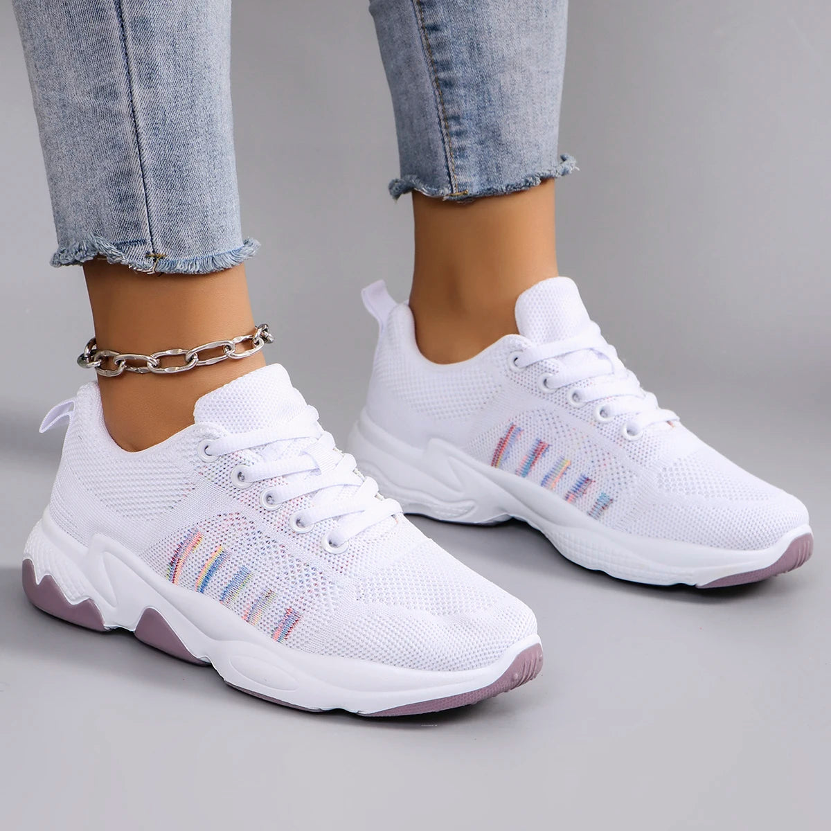 Chaussures de sport légères et respirantes pour femmes - Chaussures de course plates et confortables