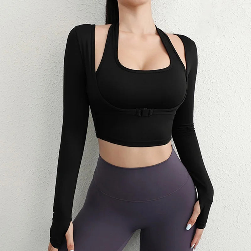 Damen Yoga Shirt Langarm Daumen-Loch – Sport Top Atmungsaktiv Slim Fit