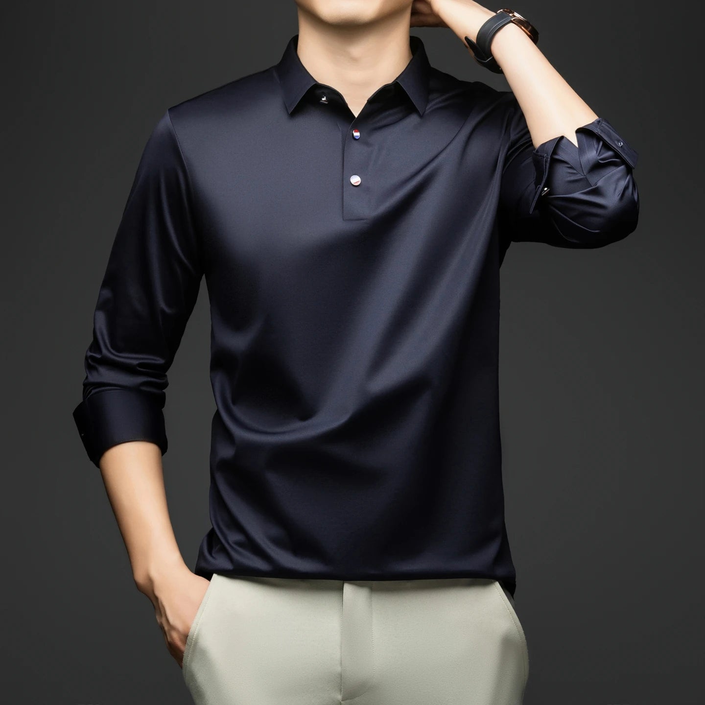Herren Langarmshirt Business Casual – Elegantes Seiden-Shirt für Arbeit & Freizeit