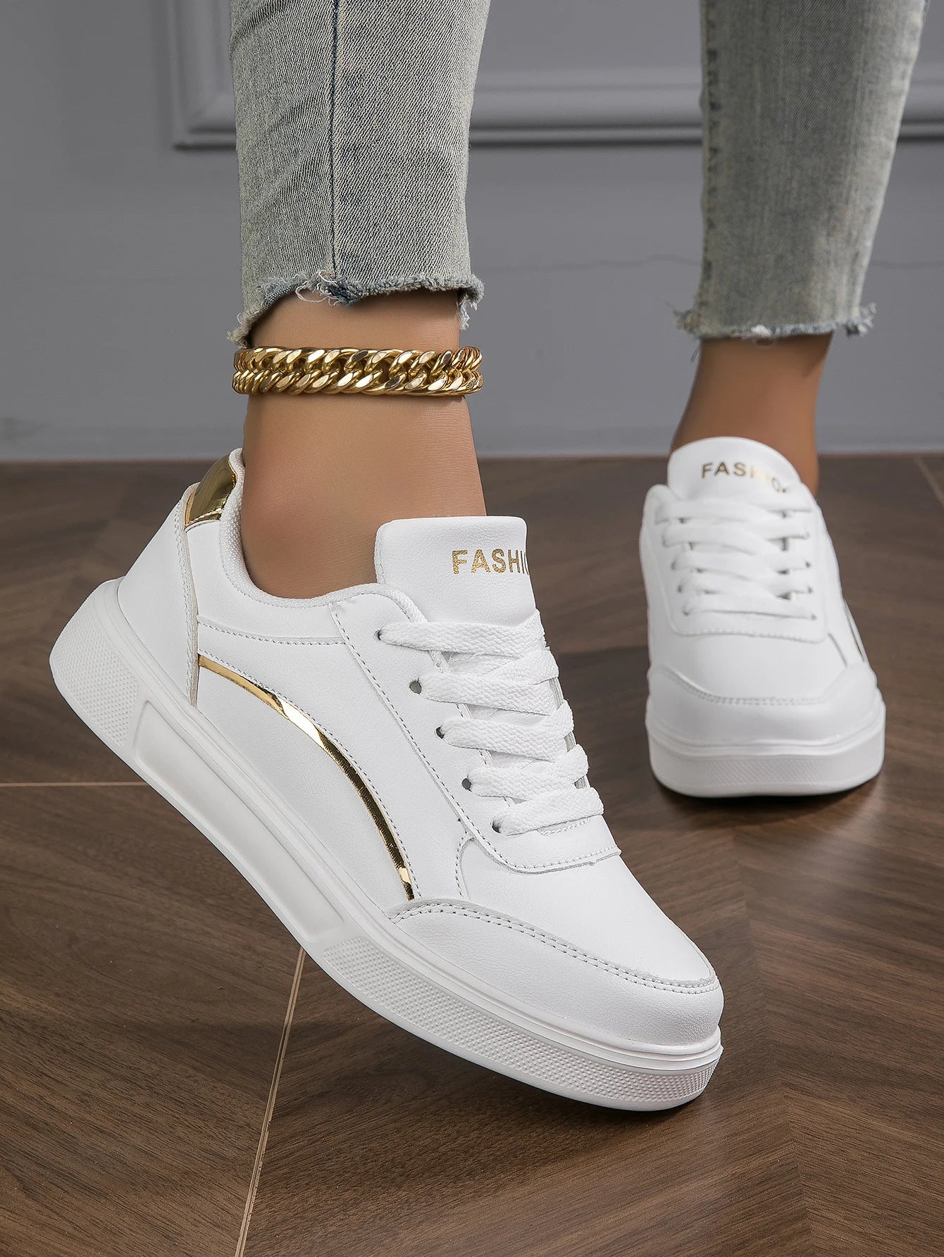Damen Plateau Sneaker Leder – Casual Skateboard Schuhe rutschfest