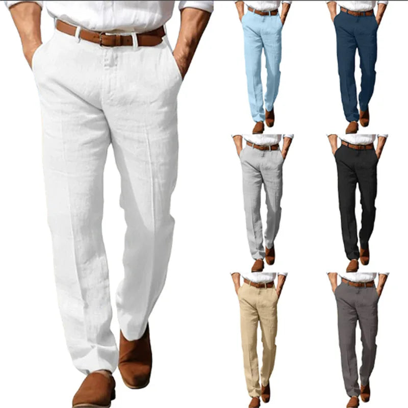 Herren Leinenhose Sommer – Business Casual Stoffhose Atmungsaktiv