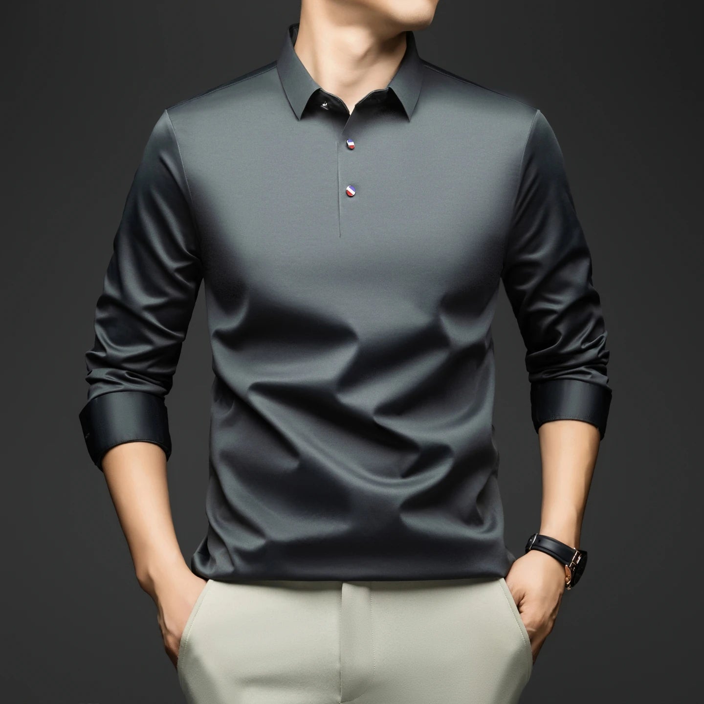 Herren Langarmshirt Business Casual – Elegantes Seiden-Shirt für Arbeit & Freizeit