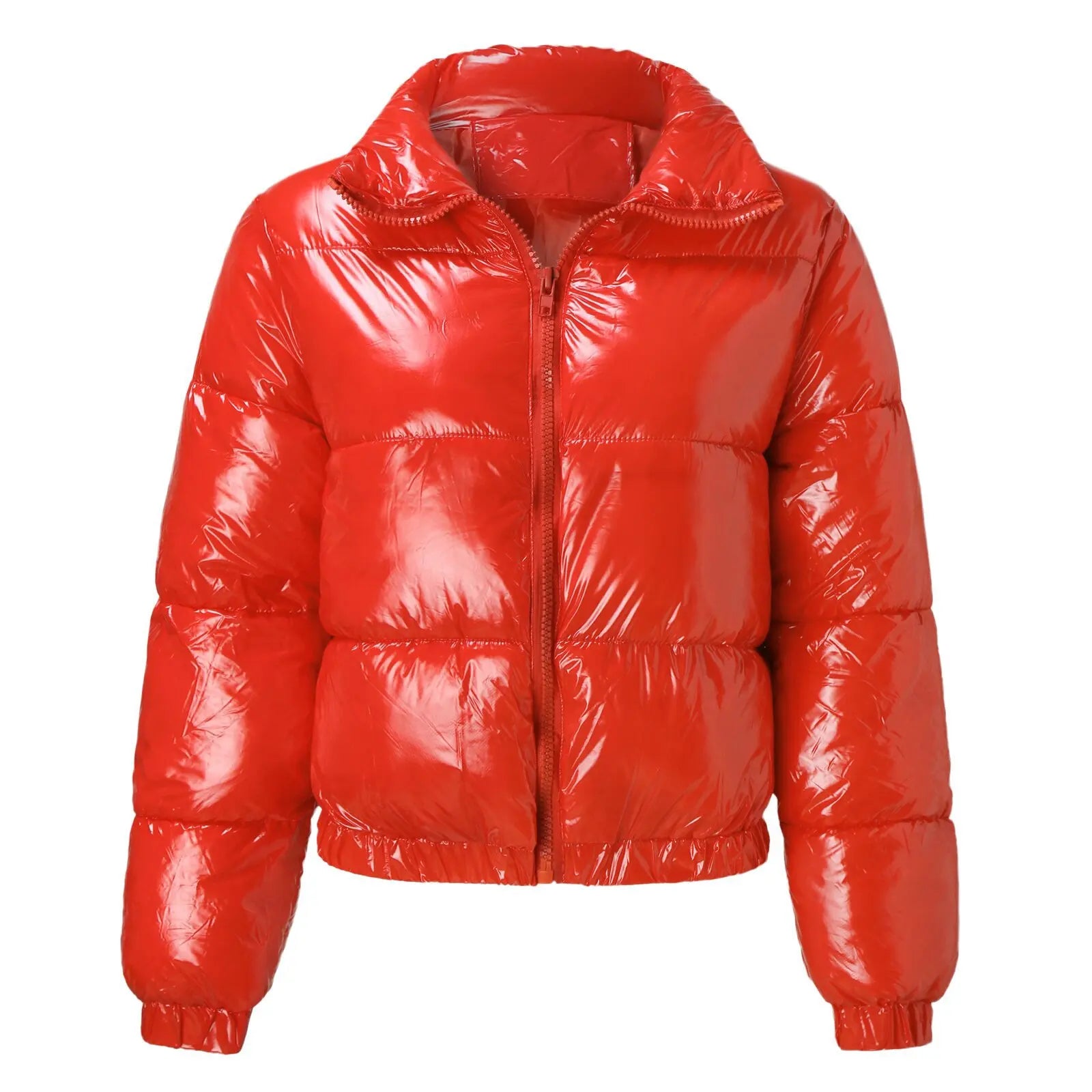 Women's Crop Puffer Jacket – Short Winter Jacket with Zipper, Cotton