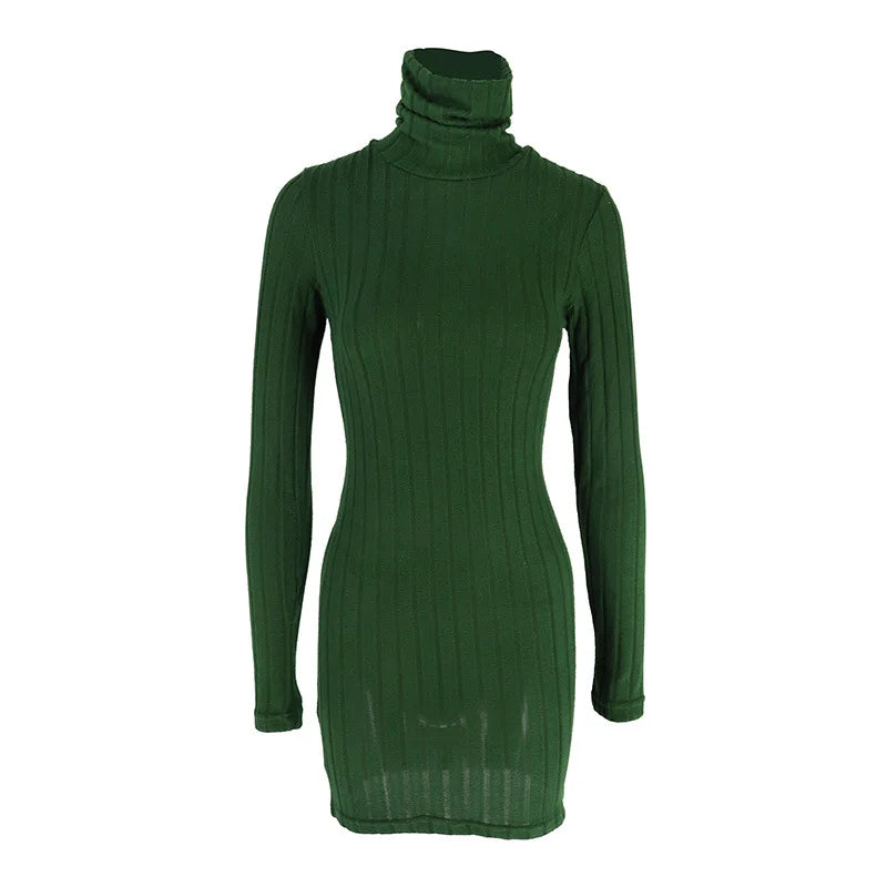 Damen Bodycon Kleid Rollkragen Langarm – Strickkleid Mini Sexy Elegant