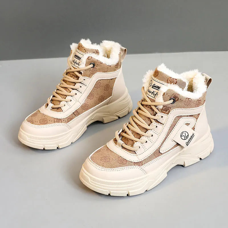 Damen High-Top Winter Sneakers Gefüttert - Warme Schnür-Freizeitschuhe